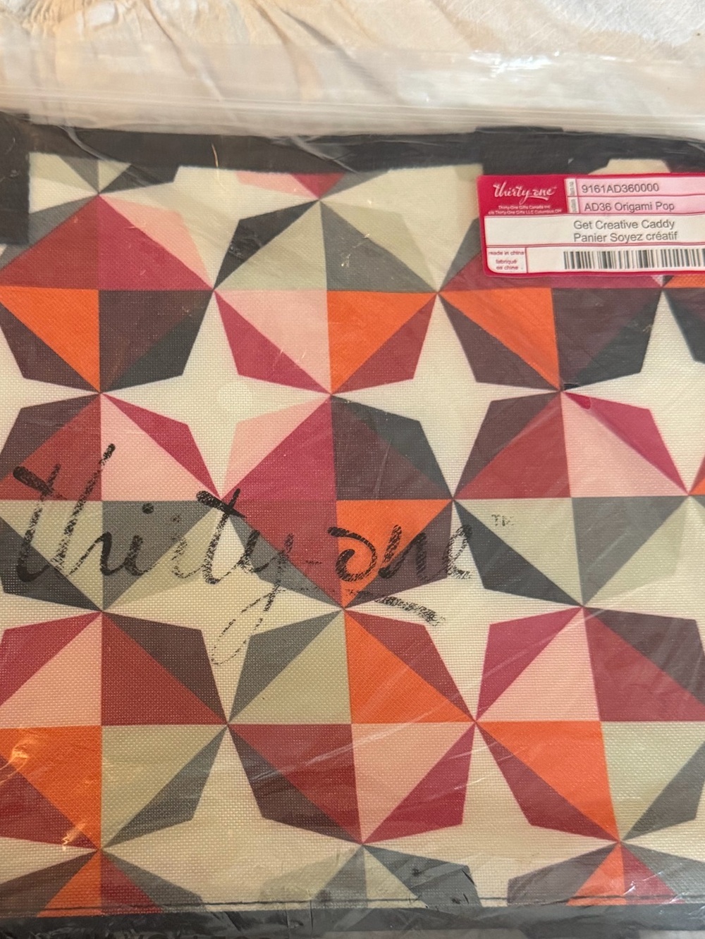 thirty-one creative caddy Triangle Zip Pouch in Coral, Pink, Orange, Gray, Black